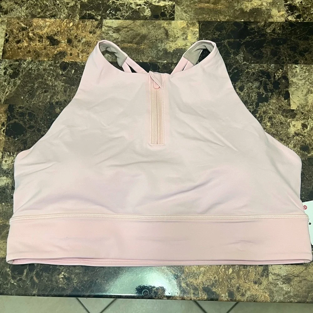 LULULEMON ENERGY HIGH-NECK LONG LINE BRA ZIP IN FRONT LIGHT PINK COLOR NWT